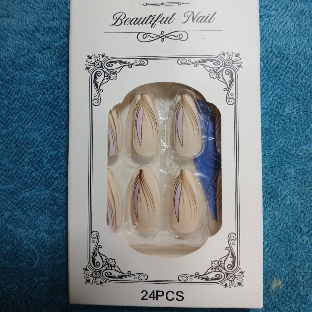 Purple gold swirl press on nails 24 piece kit new